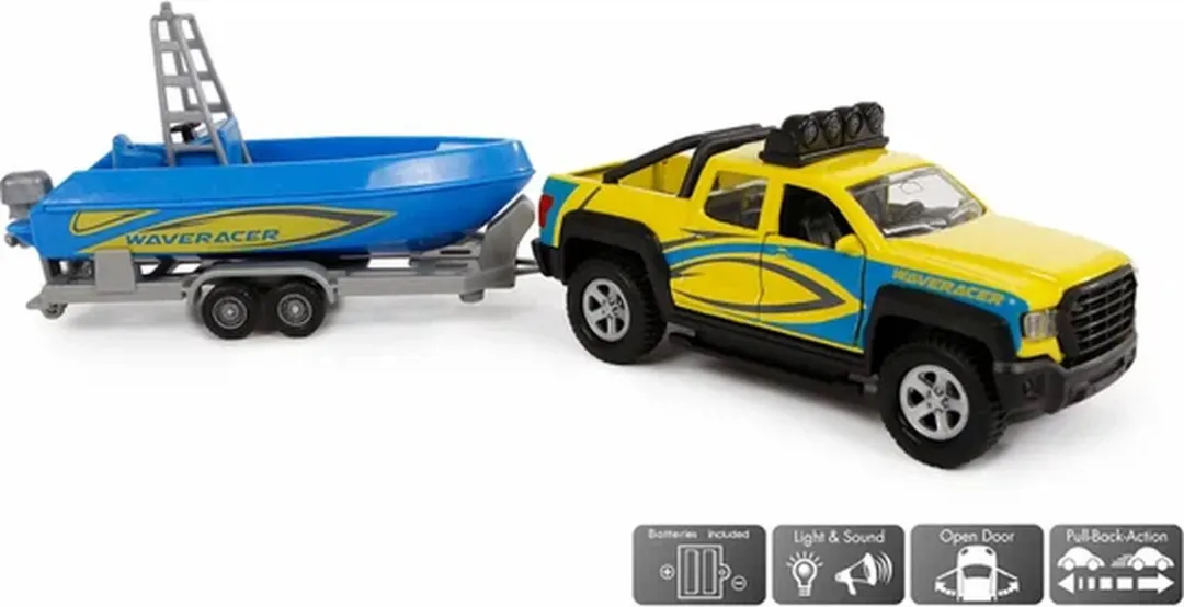 Kids Globe Terreinwagen met Trailer en Boot, 29cm