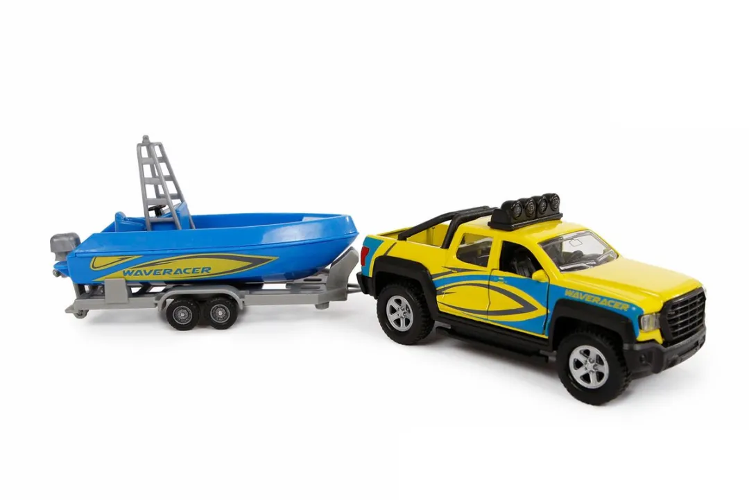Kids Globe Terreinwagen met Trailer en Boot, 29cm