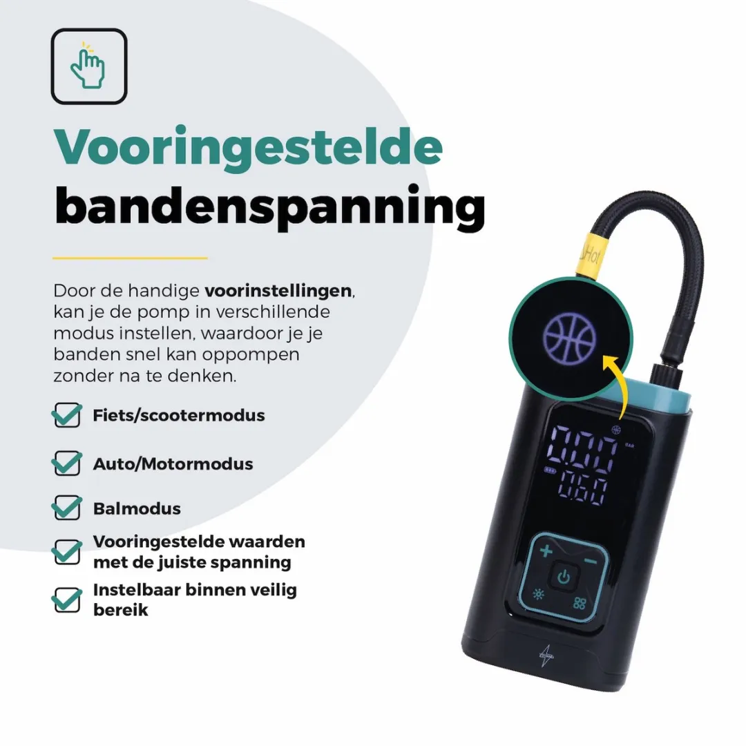 Voltano Elektrische Bandenpomp 10,3 BAR - Zwart/IJsblauw - Incl. Opzetstukken