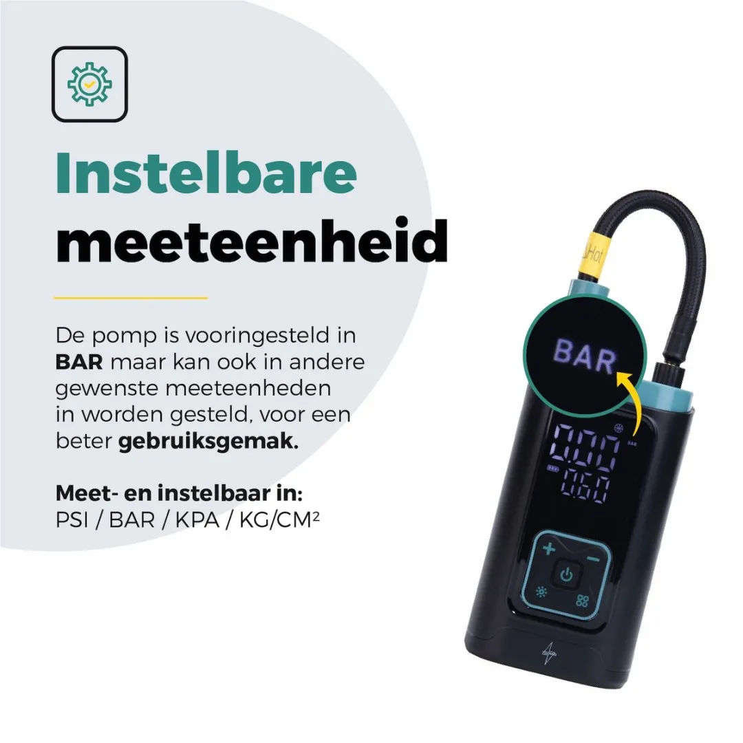 Voltano Elektrische Bandenpomp 10,3 BAR - Zwart/IJsblauw - Incl. Opzetstukken - afbeelding 6 van 6