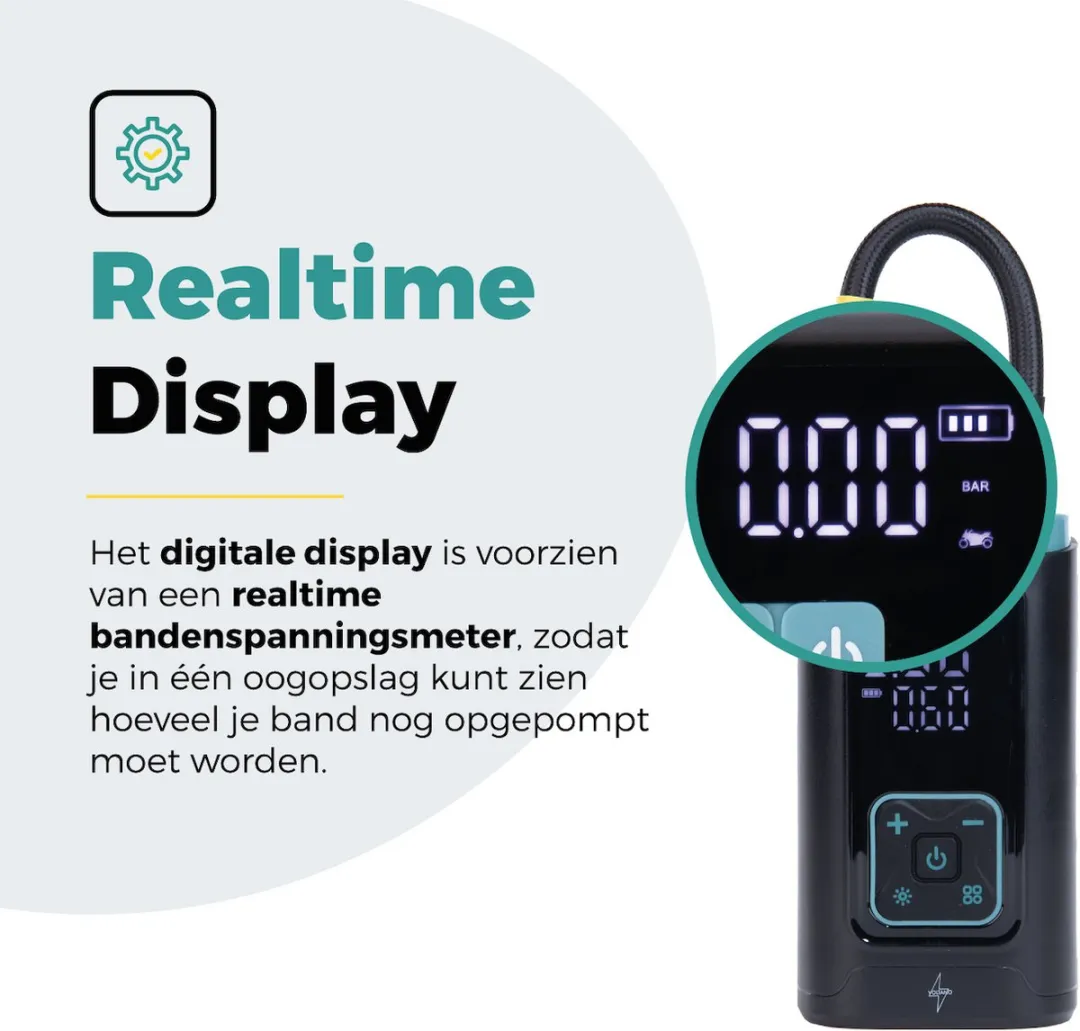 Voltano Elektrische Bandenpomp 10,3 BAR - Zwart/IJsblauw - Incl. Opzetstukken