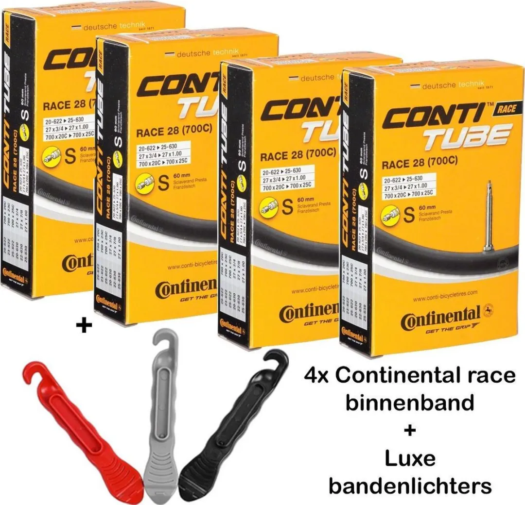 Continental 42mm Binnenbanden 4x + Luxe Bandenlichters