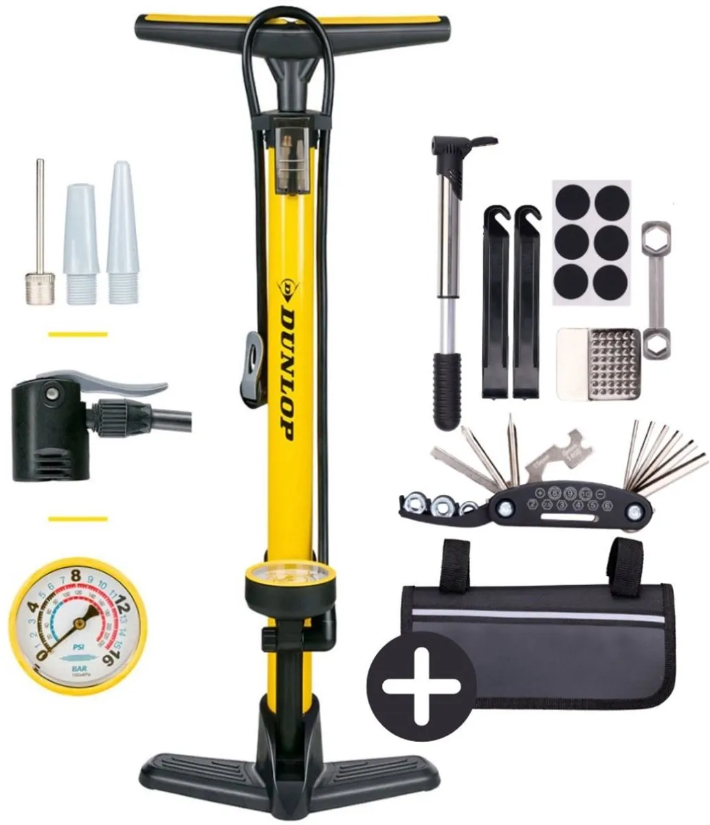 Dunlop Fietspomp met Drukmeter 14-delig