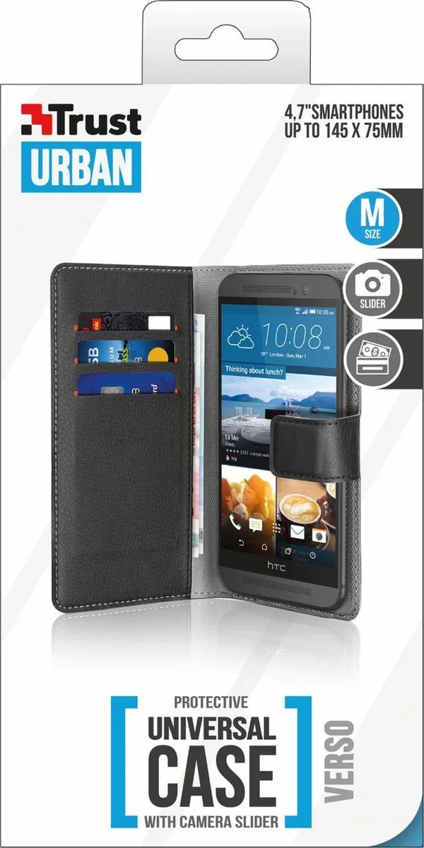 Trust Verso Universal Wallet Case 20971 - 3 Pasjes - Zwart - afbeelding 6 van 6