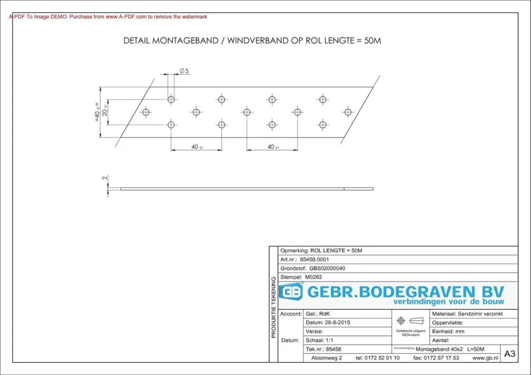 GB Montageband 50m 40x2mm Zilver