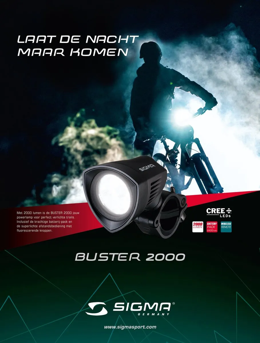 Sigma Buster 2000 HL K-set Fietslamp - 2000 Lumen - Zwart