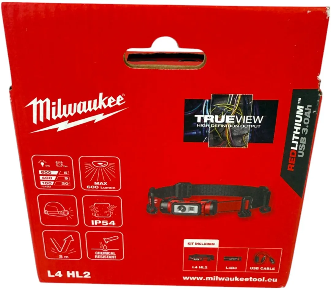 Milwaukee L4 HL2-301 USB Hoofdlamp - Rood