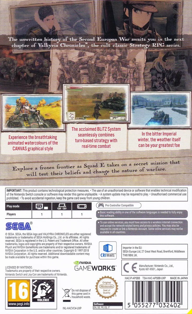 Sega Valkyria Chronicles 4 Nintendo Switch