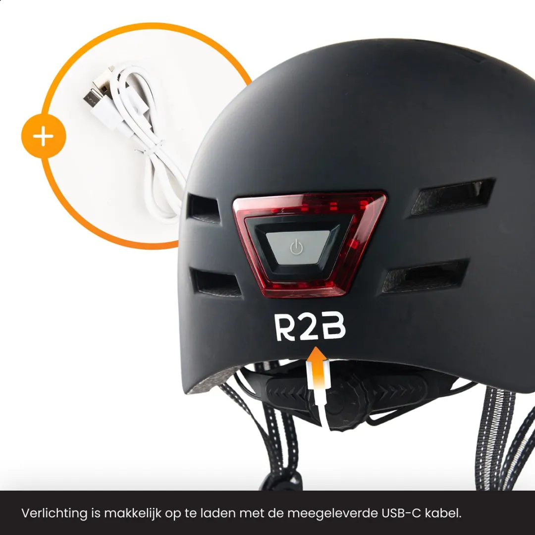 R2B Fietshelm M - LED Verlichting - 52-56cm - Zwart