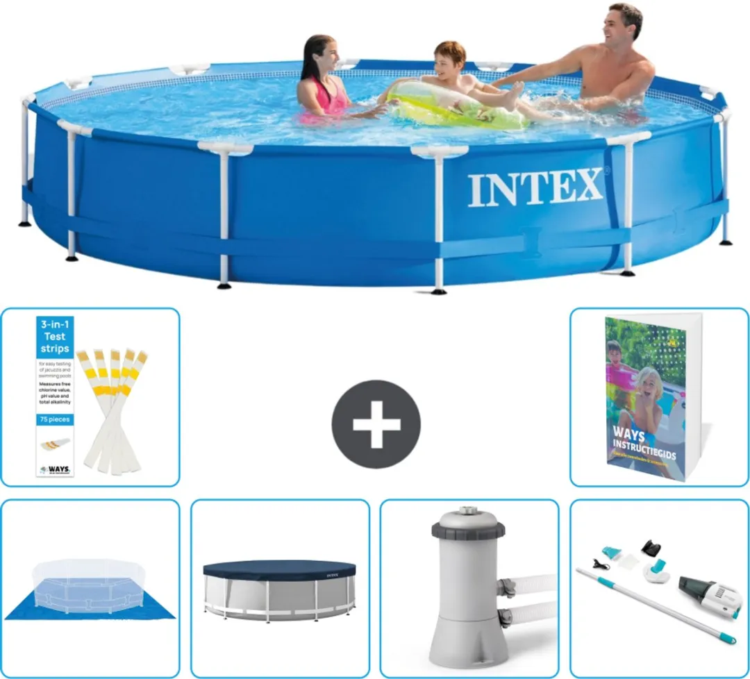 Intex 28210NP-Blauw Rond Frame Zwembad 366x76cm - Blauw - 7-delig