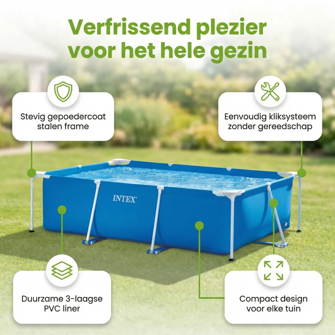 Intex 28271NP-Blauw Rechthoekig Frame Zwembad 260x160cm - Blauw - 7-delig