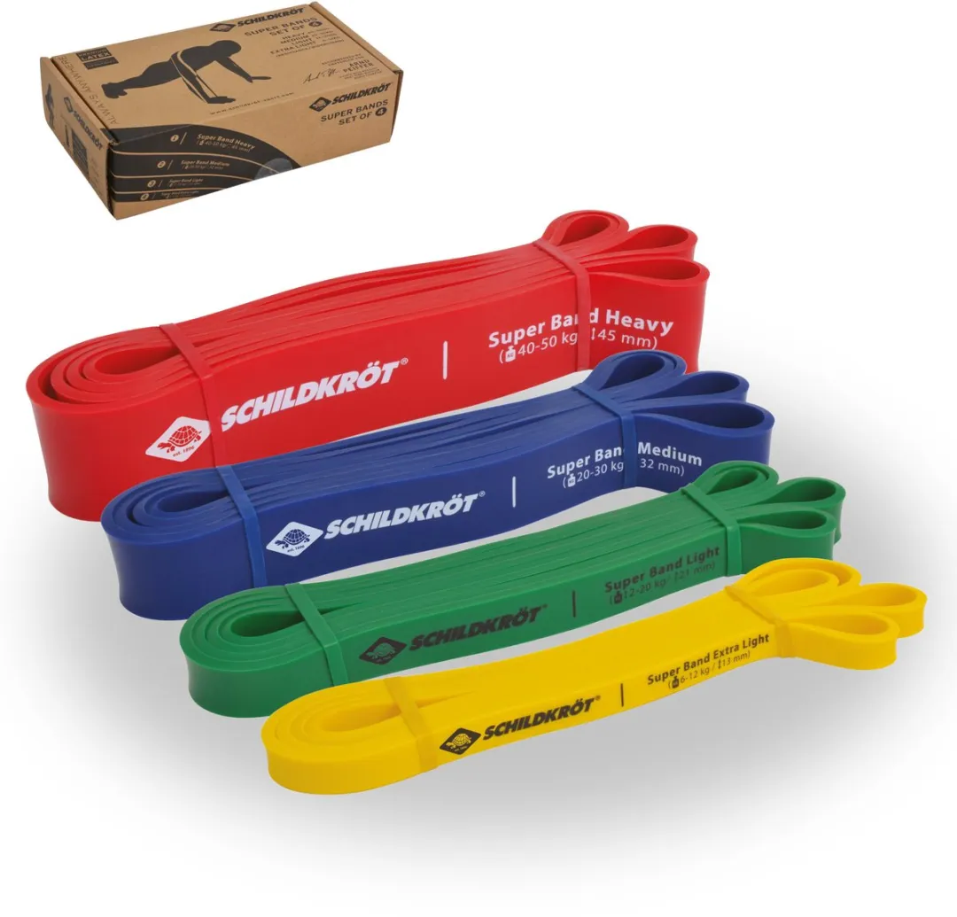 Schildkröt fitness weerstandsbanden set van 4 elastische super bands.