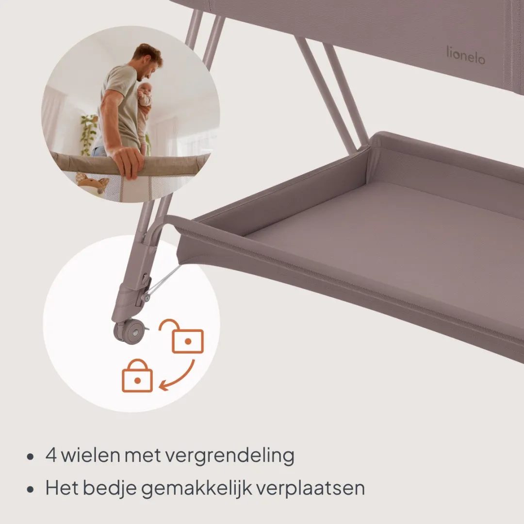 Lionelo Luna 2-in-1 Babybedje & Co-Sleeper 9kg - 7 Hoogtes - Kantelbaar Matras - Beige/Taupe