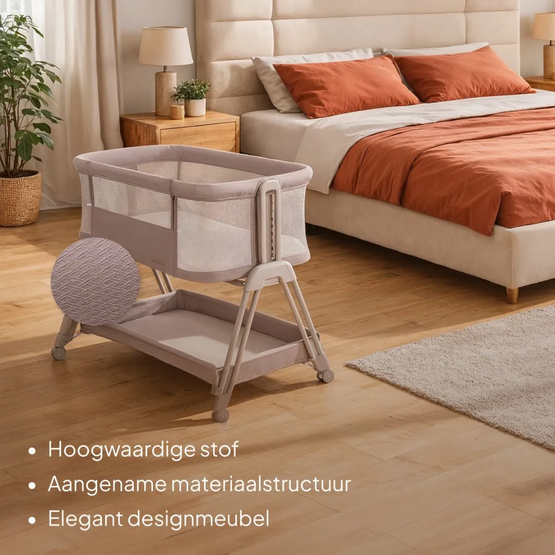 Lionelo Luna 2-in-1 Babybedje & Co-Sleeper 9kg - 7 Hoogtes - Kantelbaar Matras - Beige/Taupe