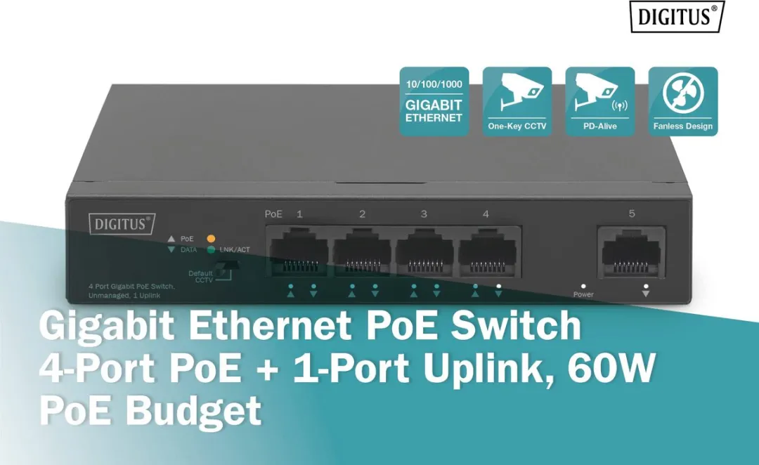 Digitus DN-95330-1 Unmanaged Gigabit Switch PoE - Zwart