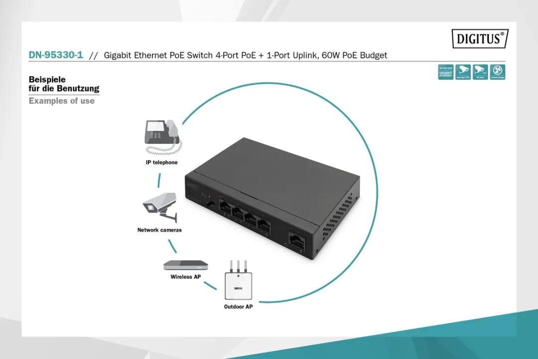Digitus DN-95330-1 Unmanaged Gigabit Switch PoE - Zwart