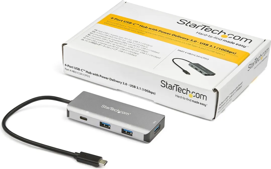 Startech HB31C3A1CPD3 USB-C Hub 4 Poorten - 10Gbps - 25cm - Zwart/Grijs