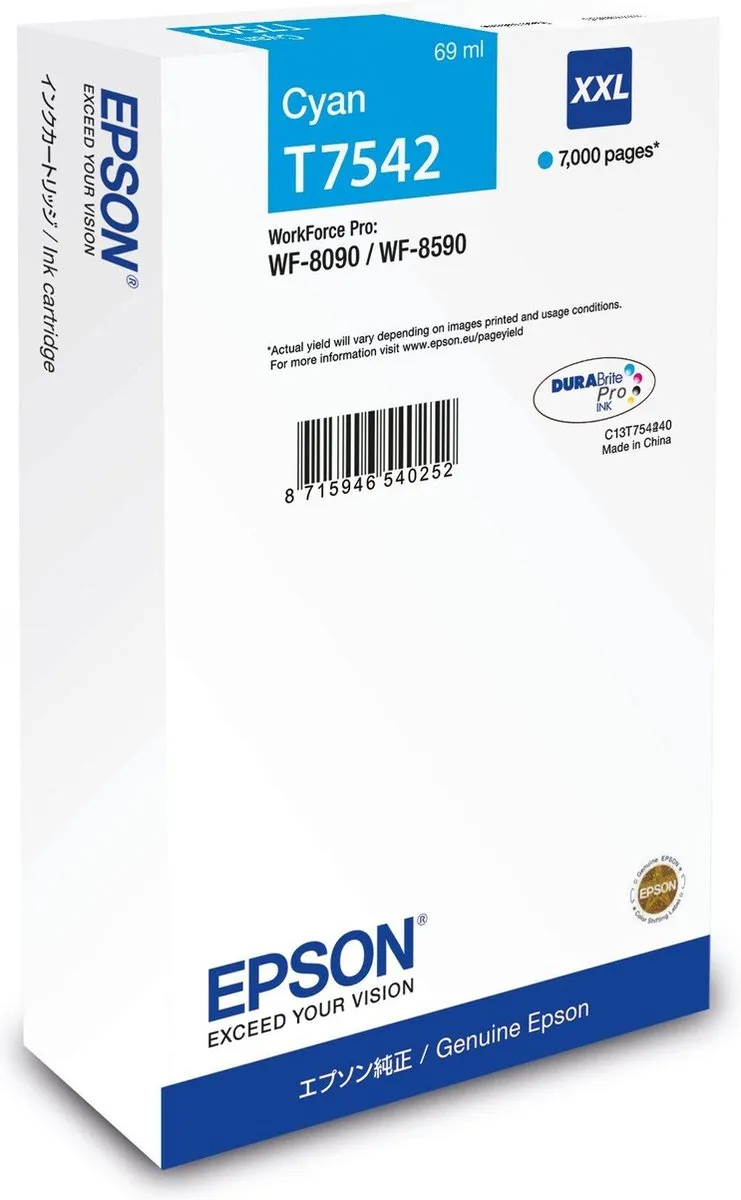 Epson T7542 Origineel Cyaan Inktcartridge C13T75424N
