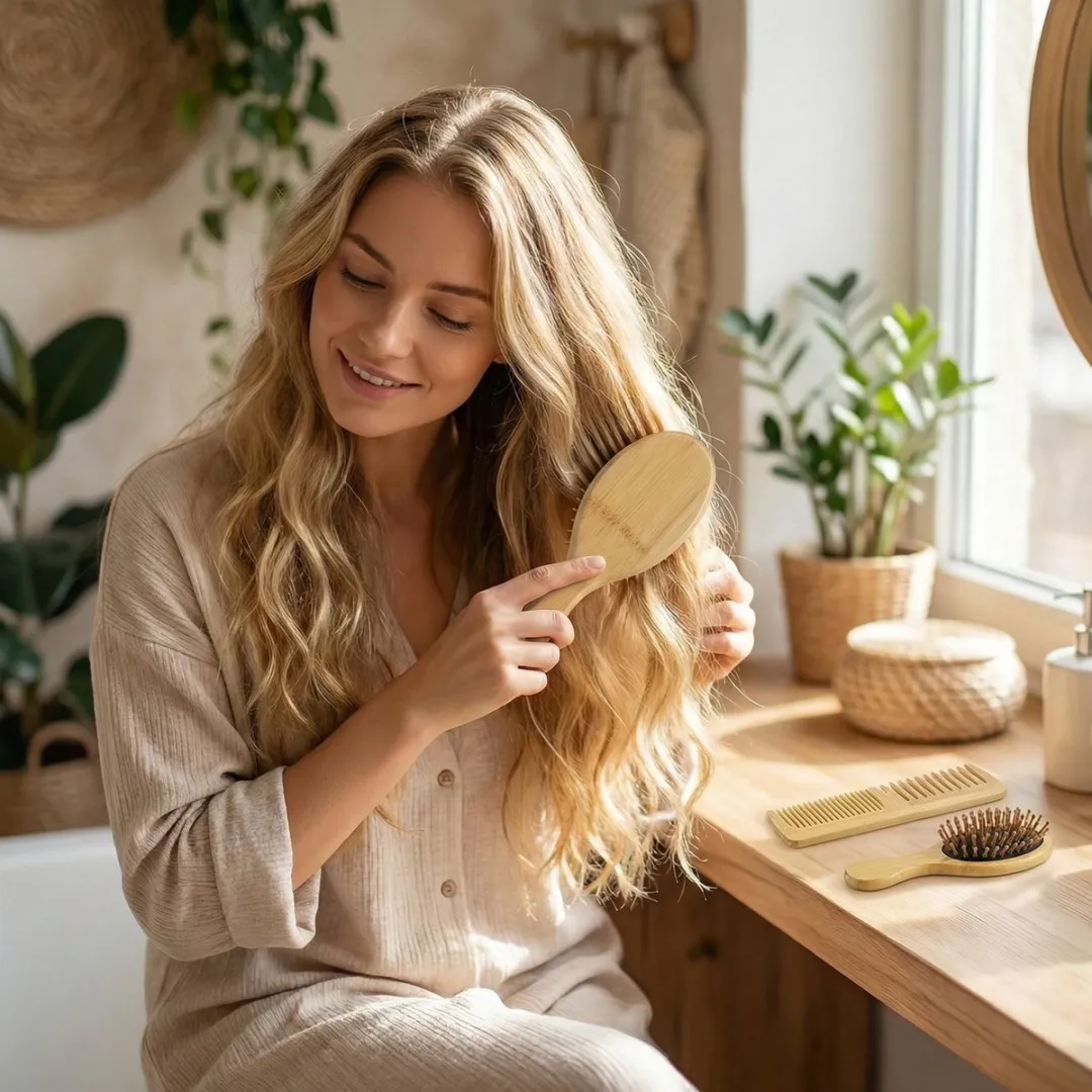 NUVEX Naturel Bamboe Haarborstel & Kam Set - 6-delig