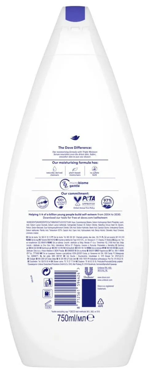 Dove Hydraterend Bad 750ml - 6 Stuks