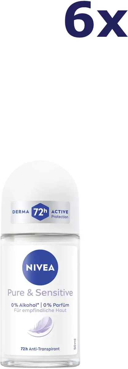 NIVEA Pure & Sensitive Deo Roller 6x50ml - 0% Parfum
