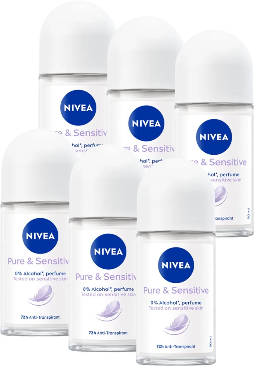 NIVEA Pure & Sensitive Deo Roller 6x50ml - 0% Parfum