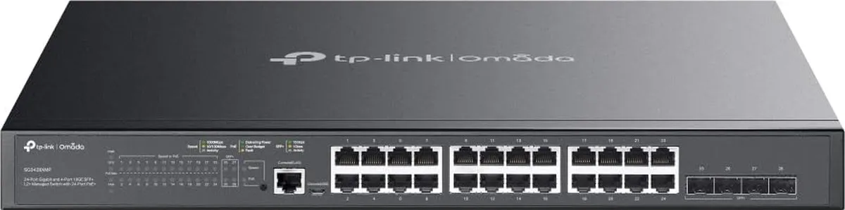 TP-Link TL-SG3428XMP Managed Switch 24x PoE - 4x SFP - 128 Gbps - Zwart