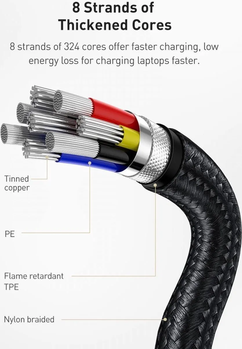 Baseus Cafule Series USB-C naar USB-C Kabel CATJK-D01 100W - 2m - Zwart