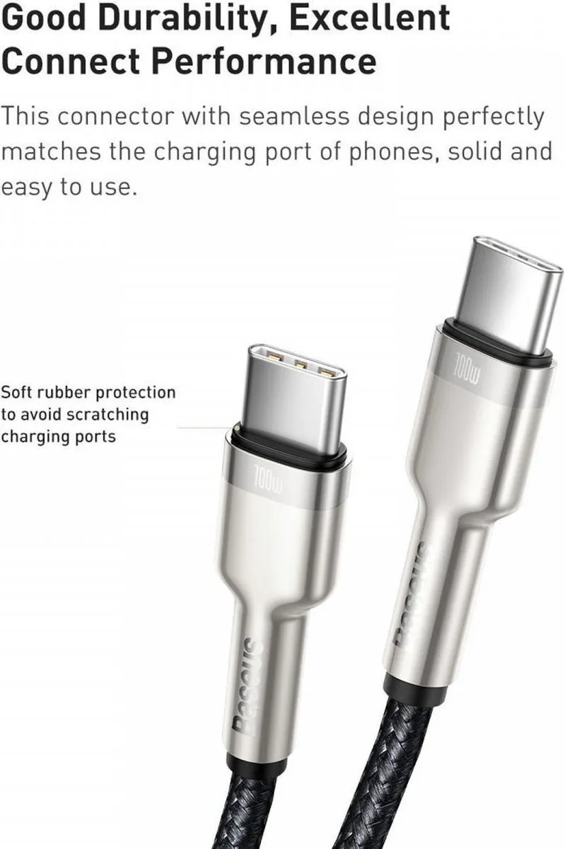 Baseus Cafule Series USB-C naar USB-C Kabel CATJK-D01 100W - 2m - Zwart