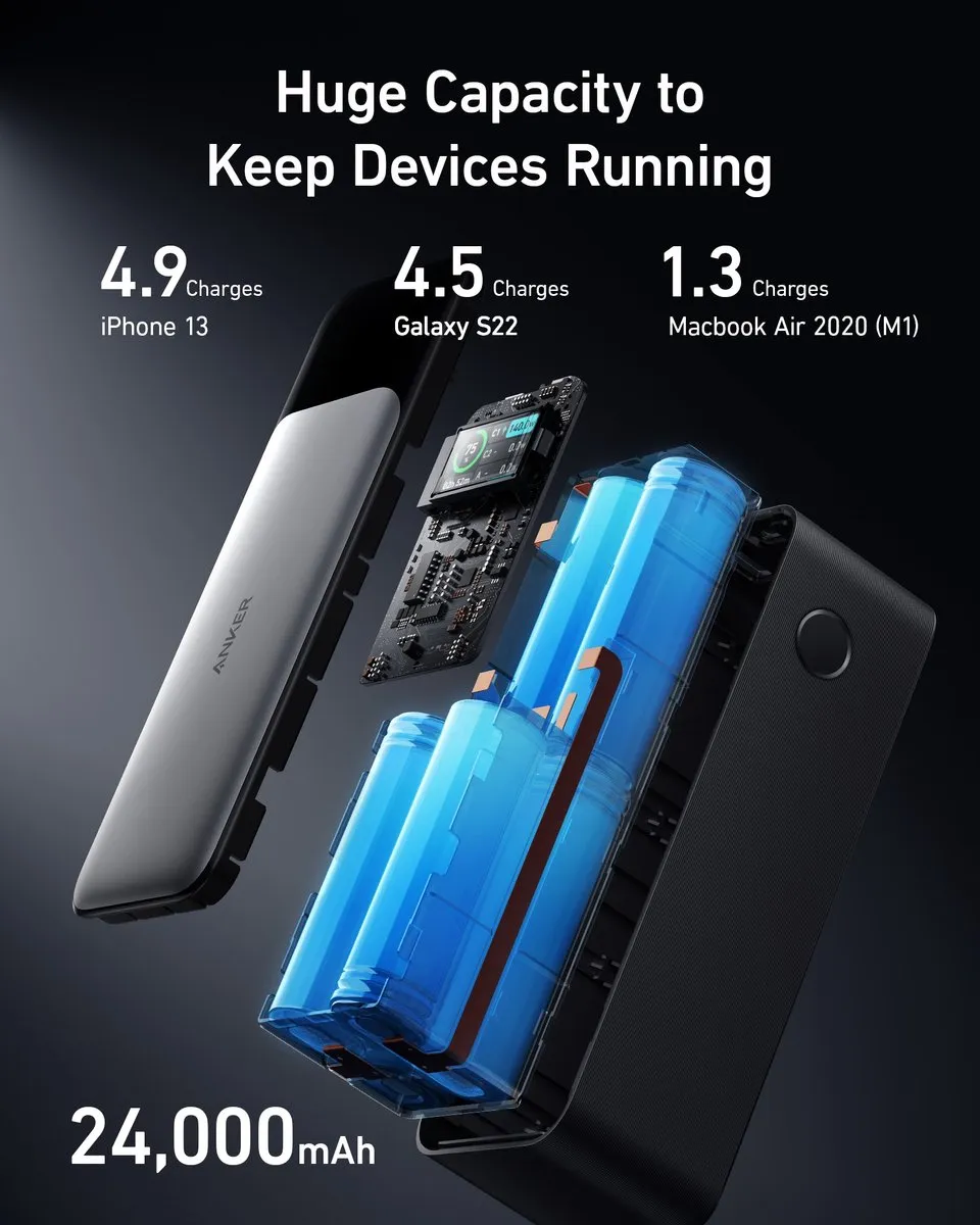 Anker 737 PowerCore 24K Powerbank 24.000mAh 140W - Grijs/Zwart