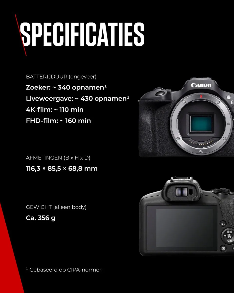 Canon EOS R100 Body - 24.1 MP APS-C Camera - Zwart - afbeelding 6 van 6
