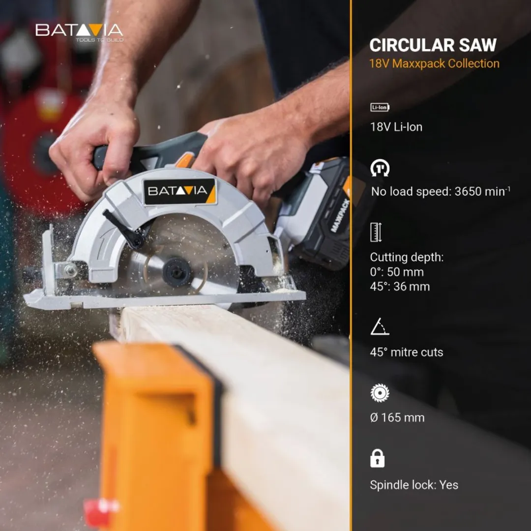 Batavia 18V Accu Cirkelzaag 165mm - 4.0Ah - 2 Zaagbladen