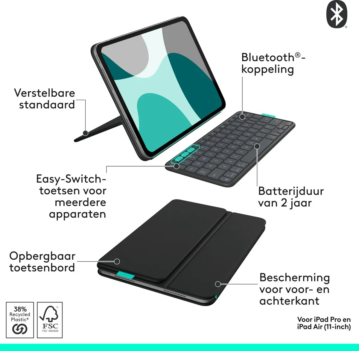 Logitech Flip Folio QWERTY US Bluetooth - iPad Pro/Air 11 2024 - Graphite