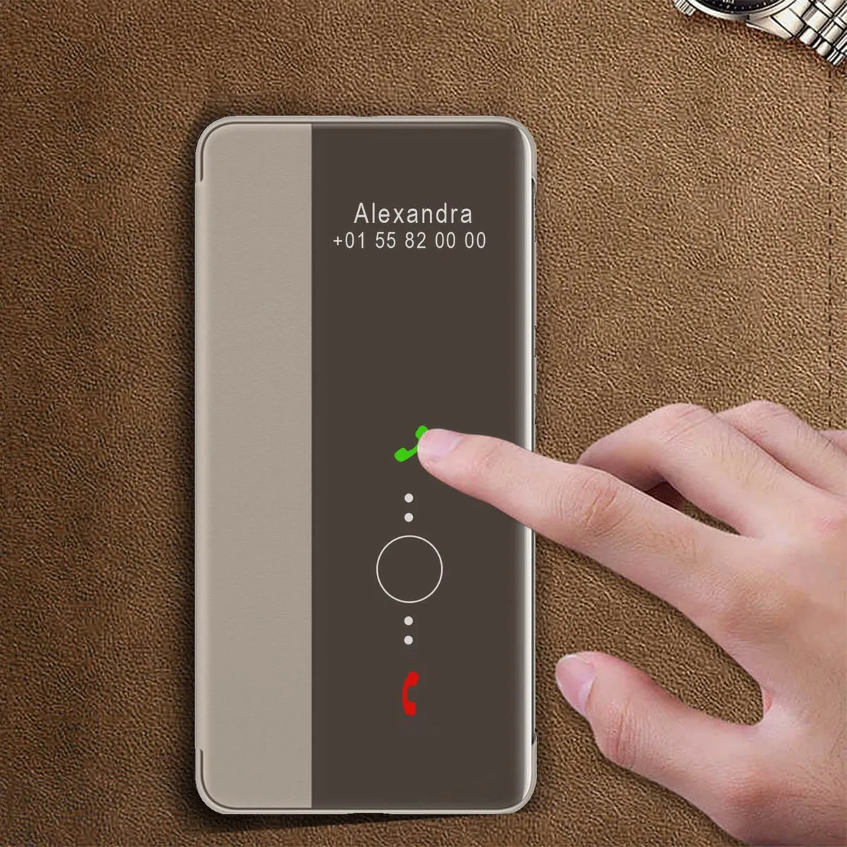 Huawei P40 Smart View Flip Cover - Khaki - 51993705