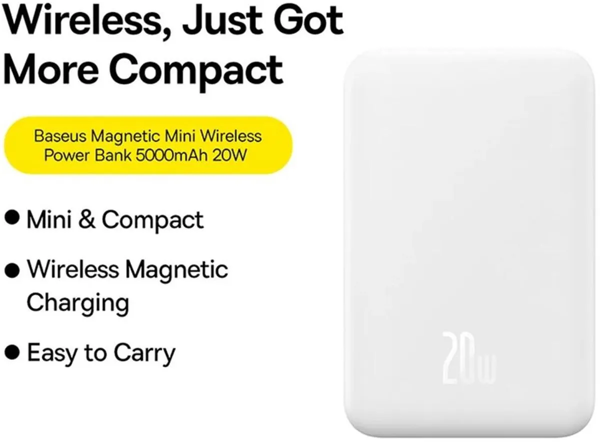 Baseus Mini Powerbank 5000mAh Wit - MagSafe & 20W USB-C