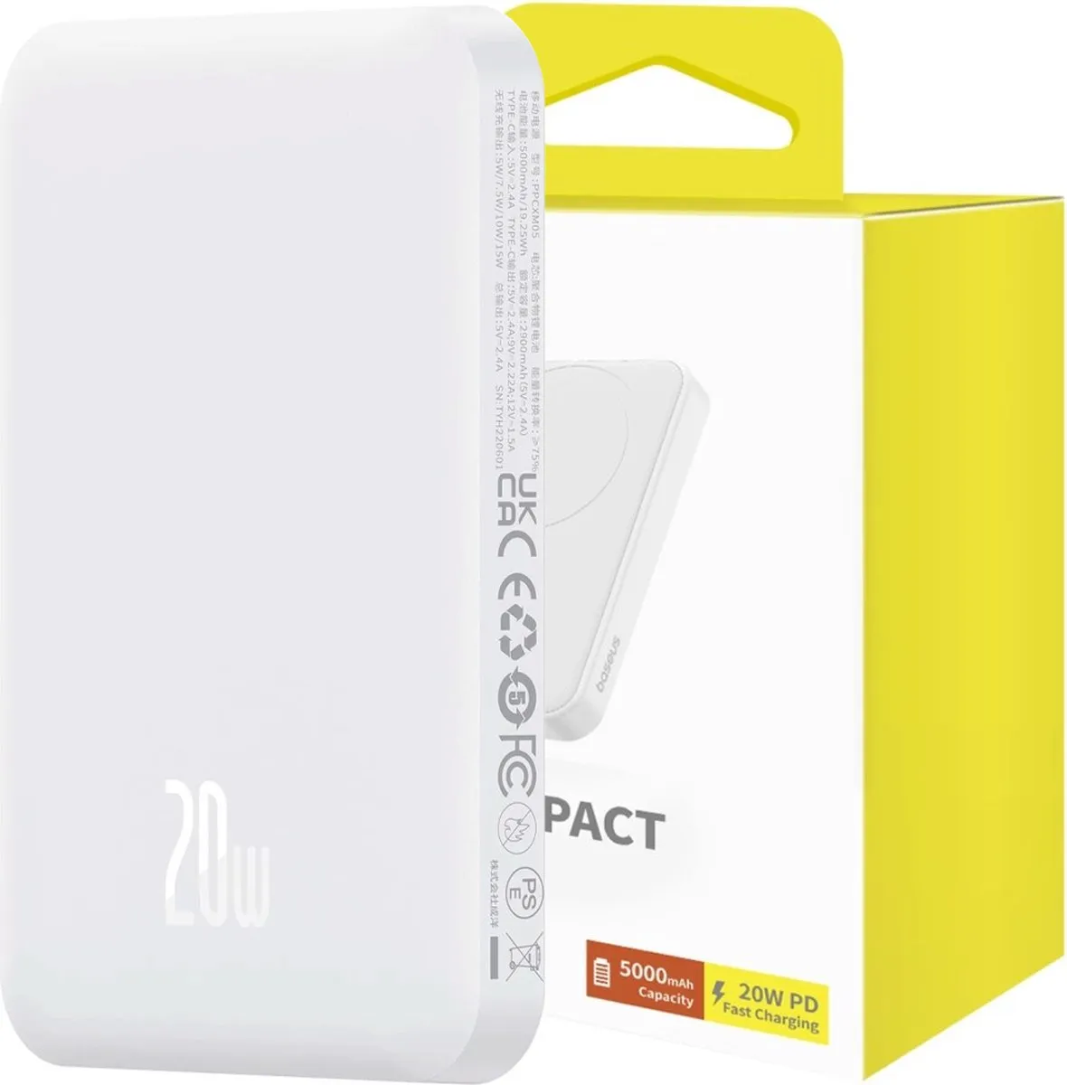 Baseus Mini Powerbank 5000mAh Wit - MagSafe & 20W USB-C