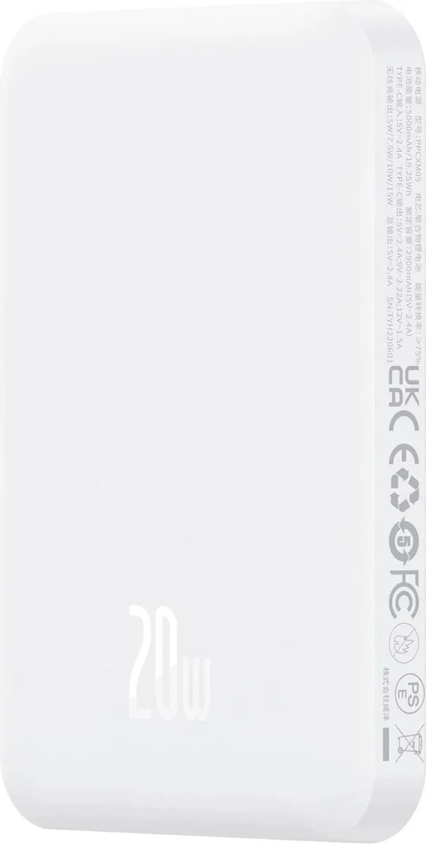 Baseus Mini Powerbank 5000mAh Wit - MagSafe & 20W USB-C