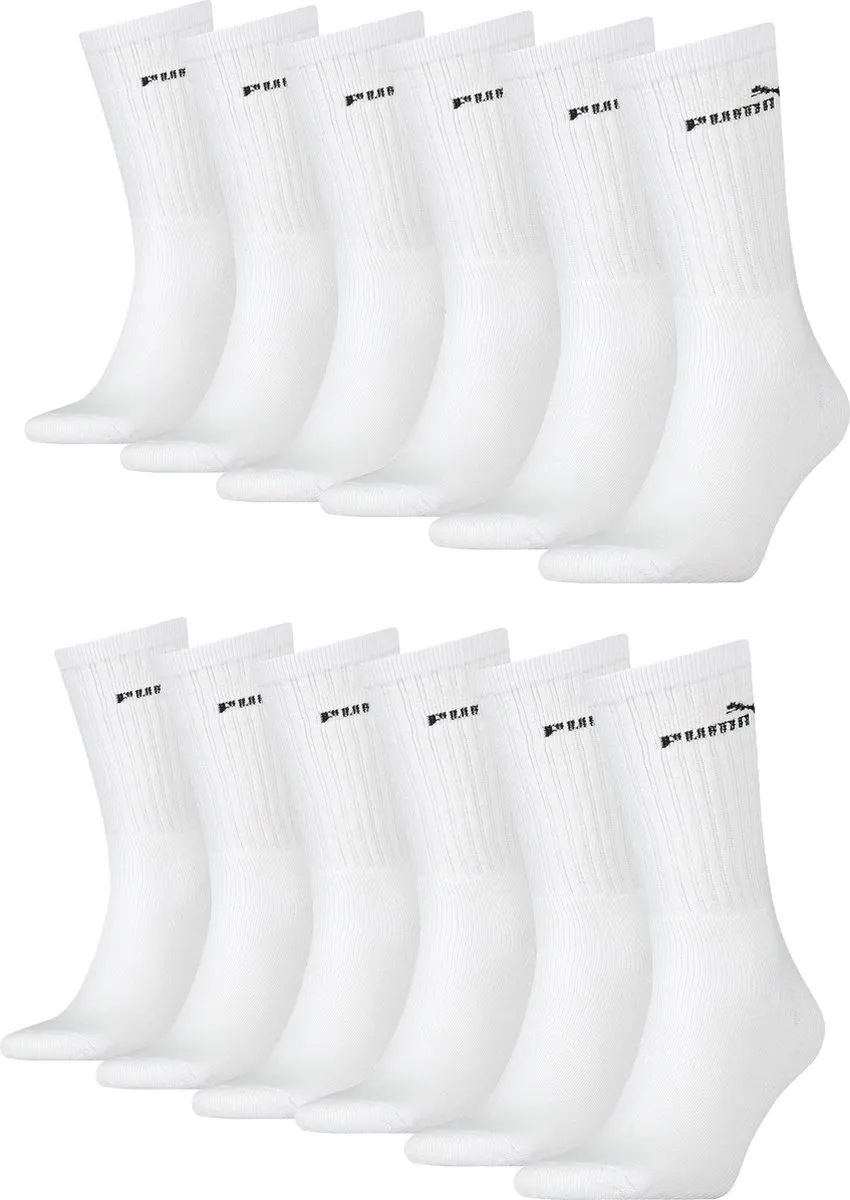 PUMA Unisex Crew Tennissokken 39-42 - 12 Stuks - Wit