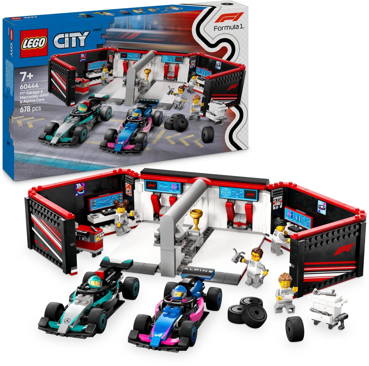 LEGO City F1 garage met Mercedes-AMG en Alpine auto's - 60444