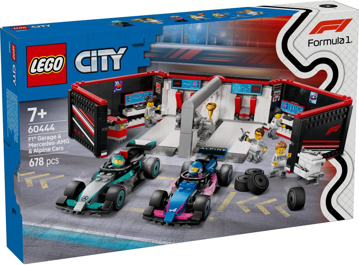 LEGO City F1 garage met Mercedes-AMG en Alpine auto's - 60444