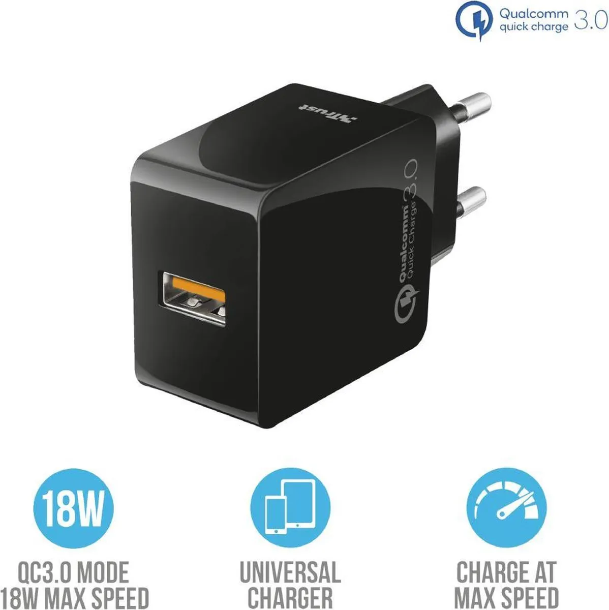 Trust UR ULTRAFAST QC3 21818 Wandoplader 18W - Zwart