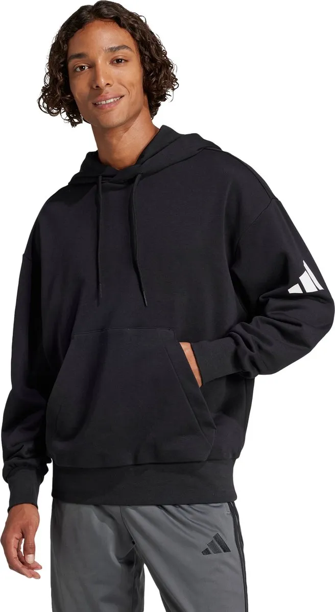 adidas Essentials Loose-Fit 3 Bar Logo French Terry Hoodie - Zwart