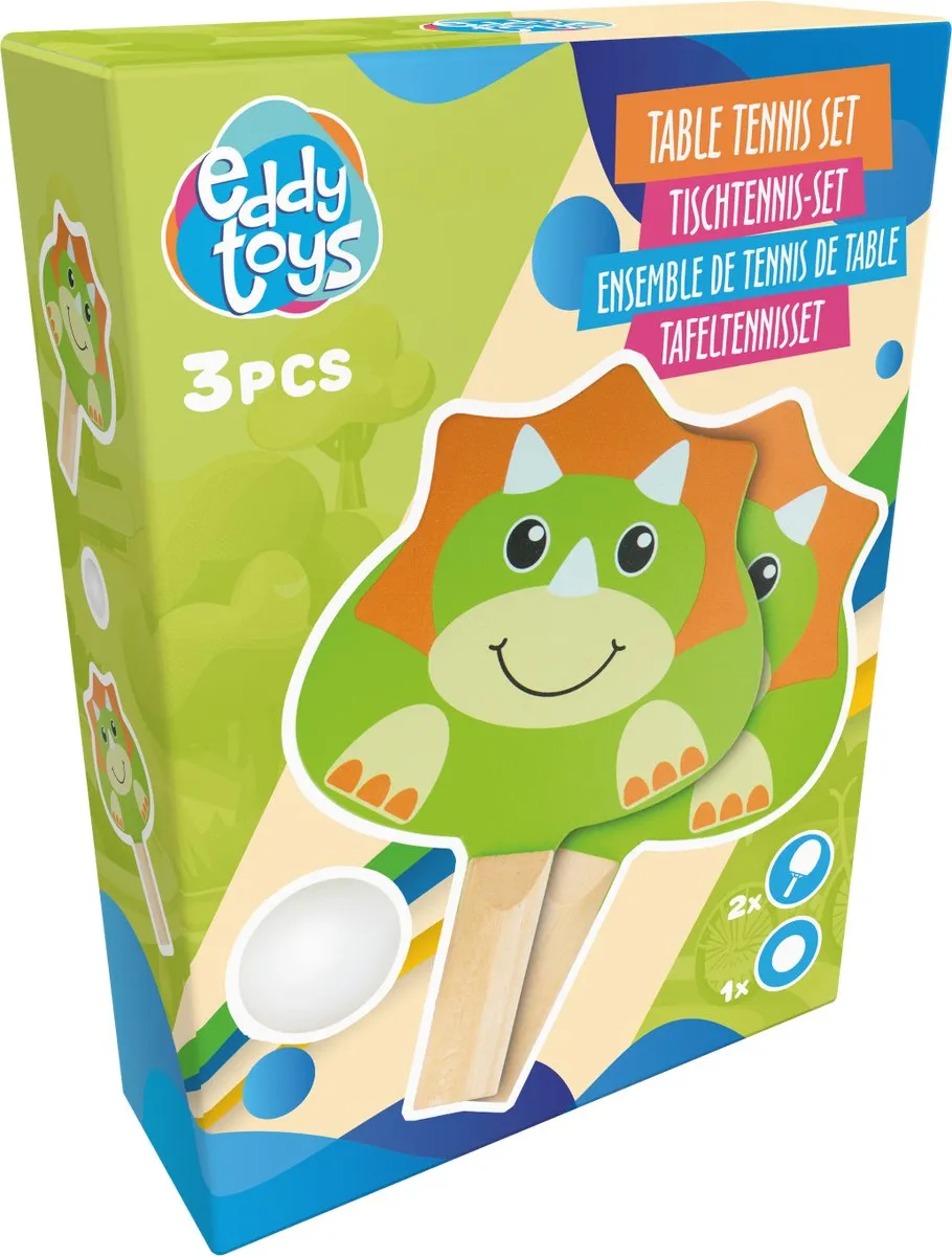 Eddy Toys Tafeltennis Set - 2 Batjes & 1 Bal - Dino of Eenhoorn Design