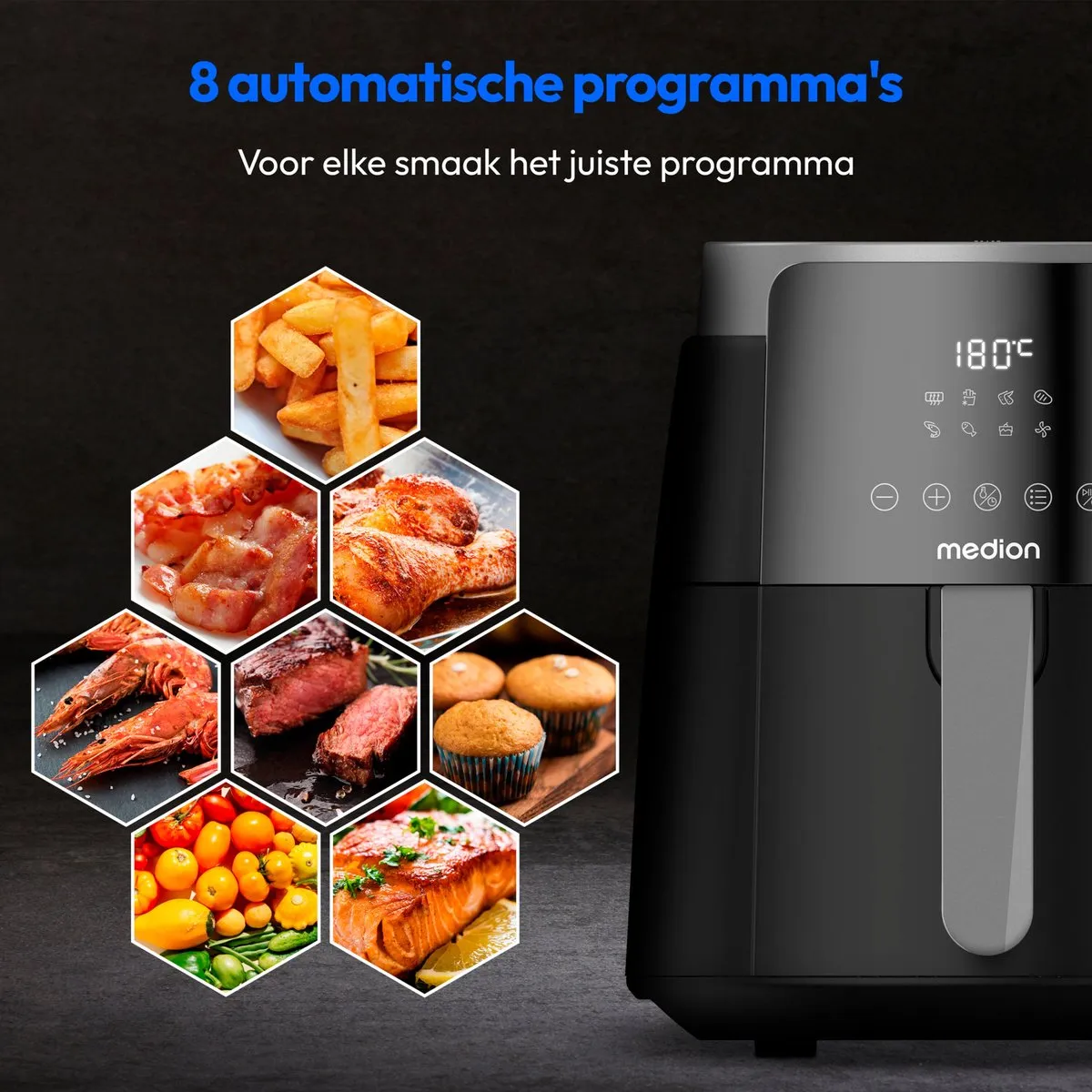 Medion Airfryer P40 L MD13030 - 4,7L 1500W 8 Programma's - Zwart