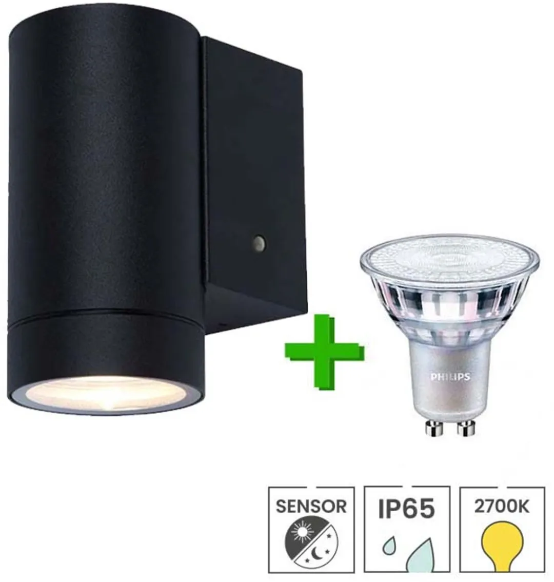 Lybardo Buitenlamp met Sensor Wandlamp GU10 - 2700K - Zwart