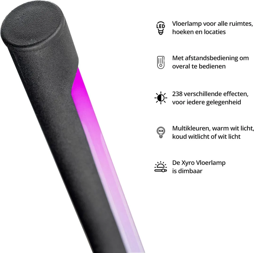 FlinQ Vloerlamp Xyro - RGB LED - Zwart