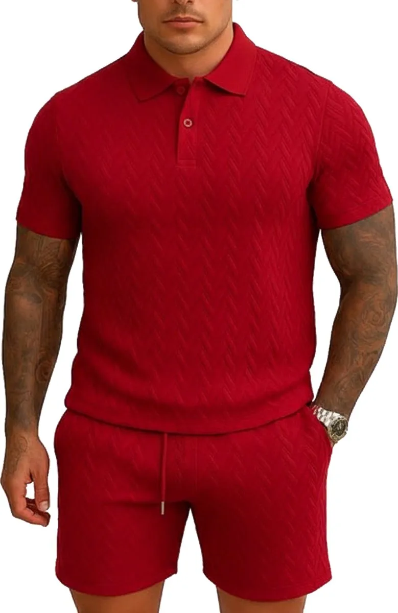 RedParrot Zomerset Deluxe Heren Polo & Korte Broek Set - Bordeauxrood - XXXL
