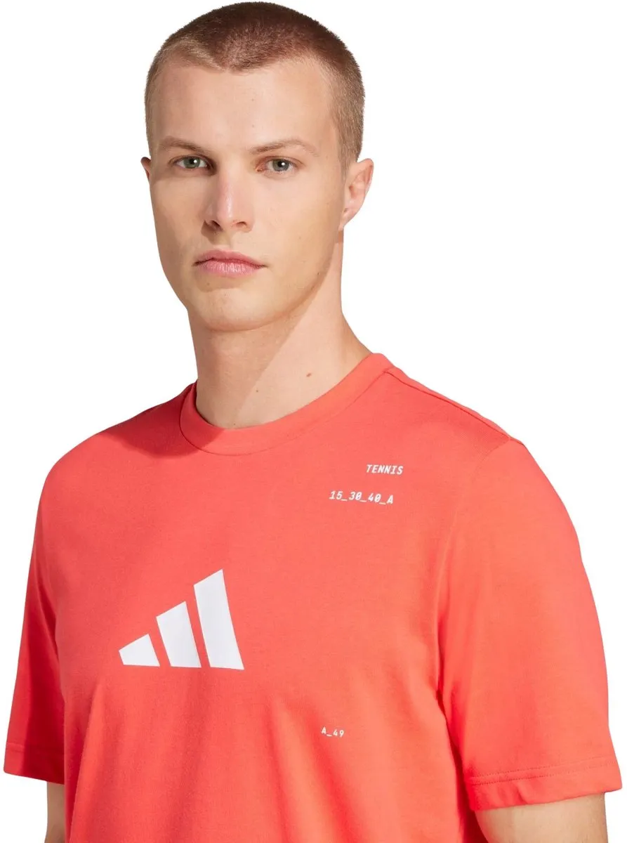 adidas AeroReady Graphic Tennis Shirt Heren L - Rood/Wit