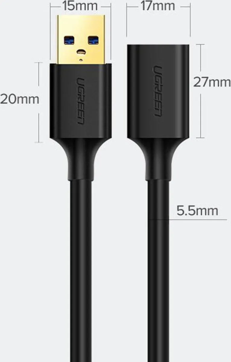 Ugreen USB Verlengkabel USB 3.0 0,5m - Zwart - afbeelding 6 van 6