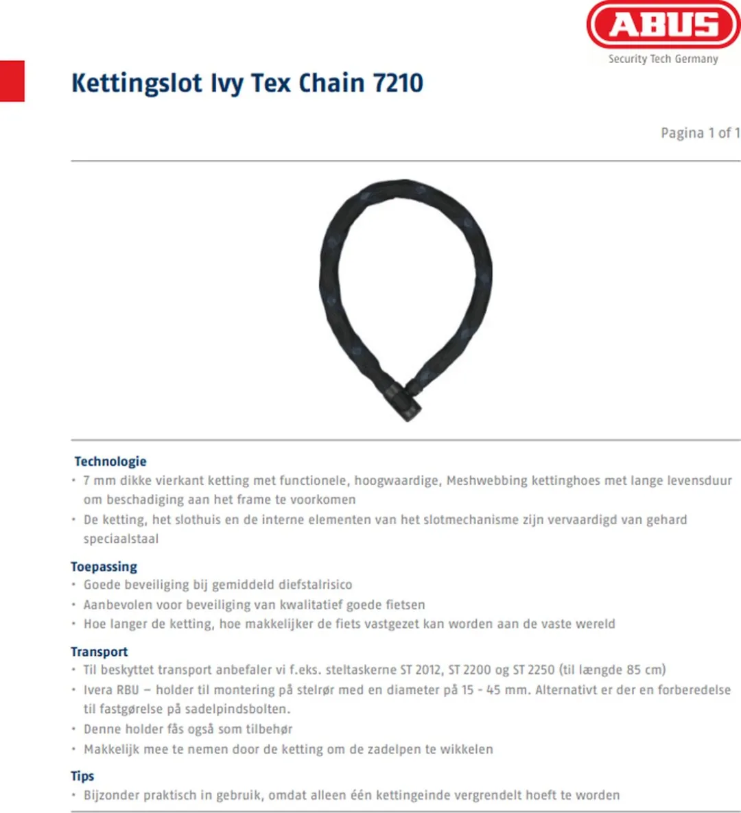ABUS IvyTex 7210/110 Kettingslot - 110cm - Geel - afbeelding 6 van 6